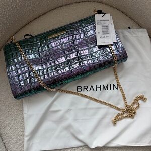 Brahmin Iridescent Green and Purple Croc Leanna clutch